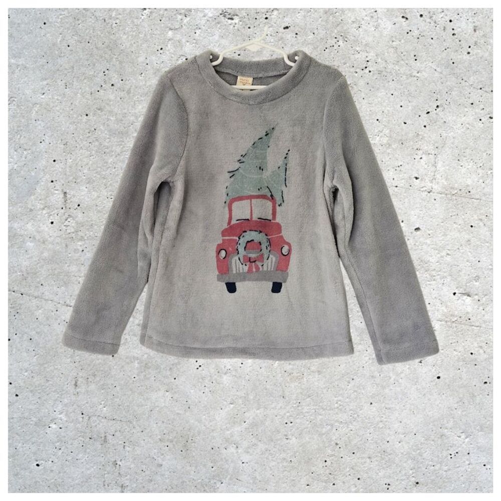 Munki Munki Girls Long Sleeve Crew Neck Fleece Grey  Christmas Top Pajama Size M
